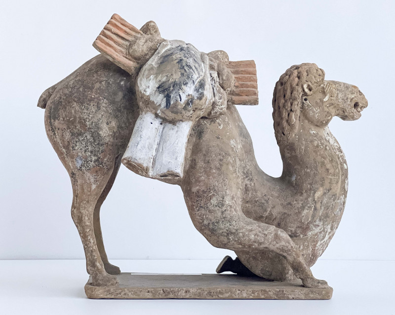 Chinese Painted Pottery Figure of a Kneeling Camel