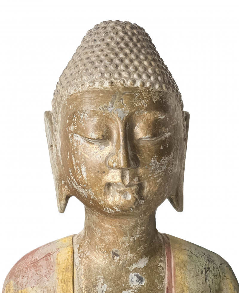 Chinese Carved and Painted Stone Figure of Buddha