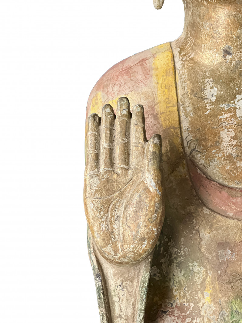 Chinese Carved and Painted Stone Figure of Buddha