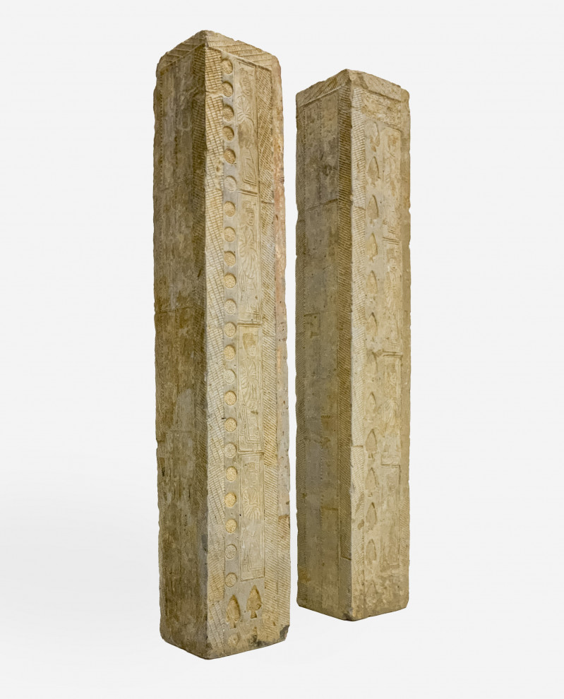 Pair of Chinese Grey Pottery Tomb Columns
