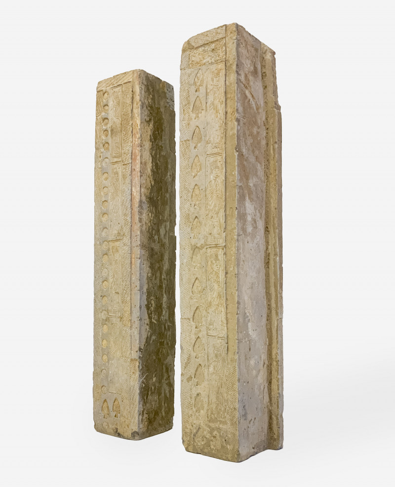 Pair of Chinese Grey Pottery Tomb Columns