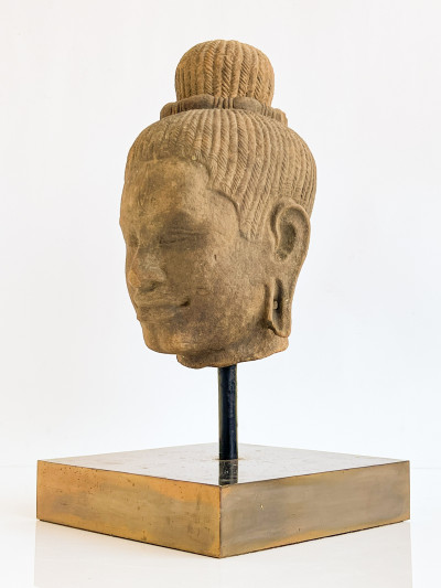 Cambodian Carved Sandstone Head of a Buddha