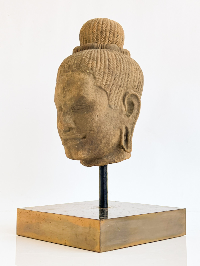 Cambodian Carved Sandstone Head of a Buddha