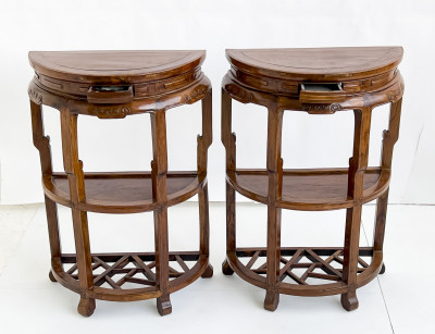 Pair of Chinese Hardwood Demilune Tables