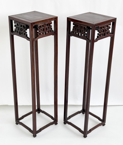 Pair of Chinese Hardwood Plant Stand Tables