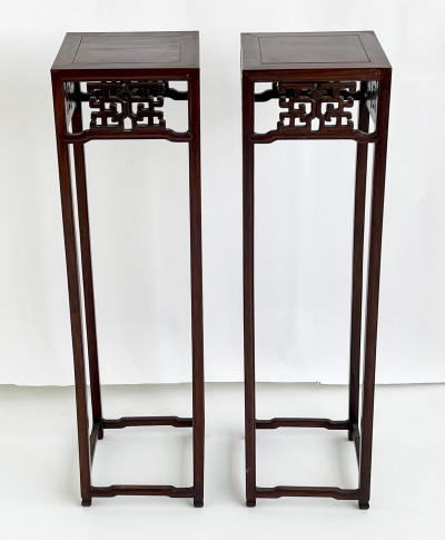 Pair of Chinese Hardwood Plant Stand Tables