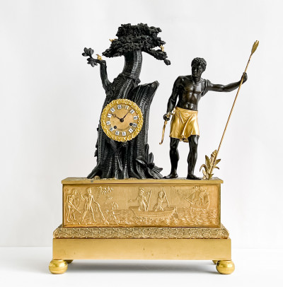 Image for Lot French Gilt and Patinated Bronze Figural Mantel Clock