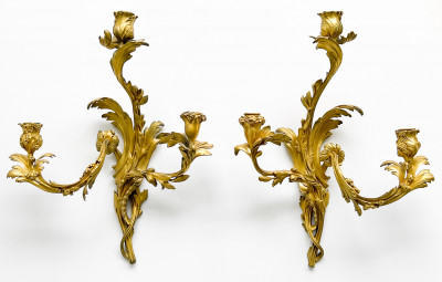 Image for Lot Pair of Louis XV Gilt-Bronze Sconces