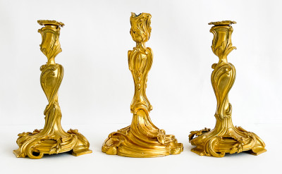 Image for Lot Group of Three Louis XV Gilt-Bronze Candlesticks