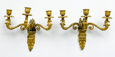 Image for Lot Pair of Louis XVI Gilt-Bronze Sconces