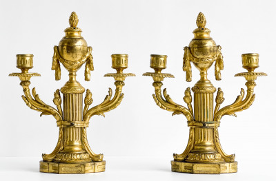 Image for Lot Pair of Louis XVI Gilt-Bronze Candelabra, in the manner of Jean-Charles Delafosse