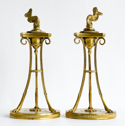 Image for Lot Pair of French Directoire Gilt-Bronze Candlesticks, after a model attributed to Claude Galle