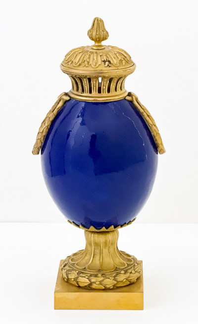 Image for Lot French Neoclassical Gilt Bronze and Blue Enamel Cassolette