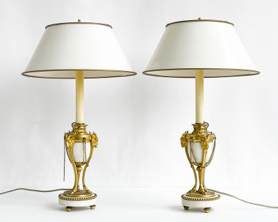 Image for Lot Pair of Louis XVI Ormolu-Mounted Marble Cassolettes, mounted as lamps