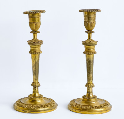 Image for Lot Pair of Louis XVI Style Gilt-Bronze Candlesticks