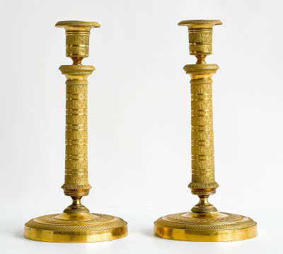 Image for Lot Pair of Charles X Style Gilt-Bronze Candlesticks