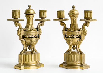 Image for Lot Pair of Louis XVI Style Gilt-Bronze Candelabra