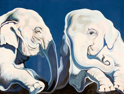 Lowell Nesbitt - Two Elephants in Blue