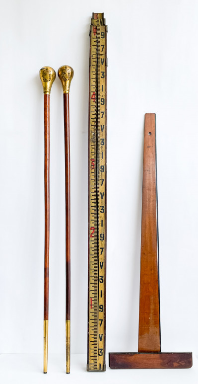 2 English Walking Sticks with English Surveyor Case and T-Square
