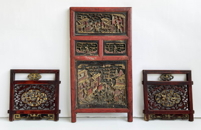 Image for Lot 3 Chinese Gilt and Red Lacquered Architectural Elements
