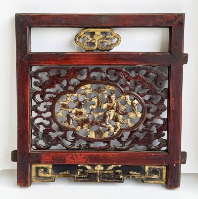 3 Chinese Gilt and Red Lacquered Architectural Elements
