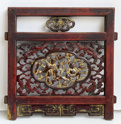 3 Chinese Gilt and Red Lacquered Architectural Elements