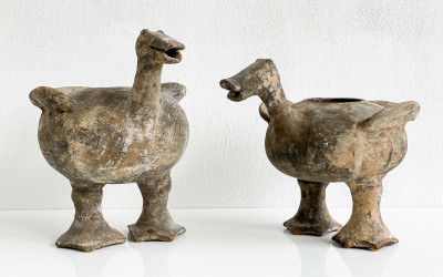 Chinese Han Style Duck Form Pottery Vessels
