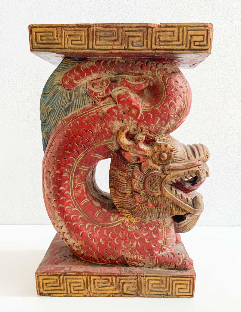 Chinese Carved and Painted Wood Dragon Form Support Column