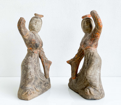 Pair of Chinese Tang Style Pottery Figures of Dancers