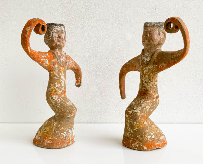 Pair of Chinese Painted Pottery Figures of Dancers