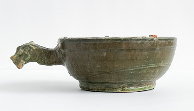 Chinese Green Glazed Ceramic Bowl with Dragon Form Handle