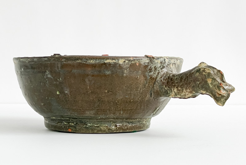 Chinese Green Glazed Ceramic Bowl with Dragon Form Handle