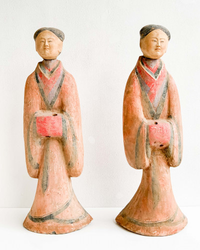 Pair of Chinese Painted Pottery Figures