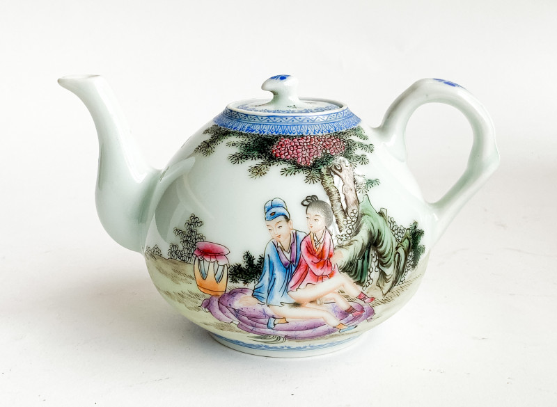 Chinese Enamel Decorated Porcelain Teapot with Erotic Imagery