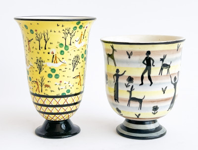 Two Lenci Italian Ceramic Footed Vases