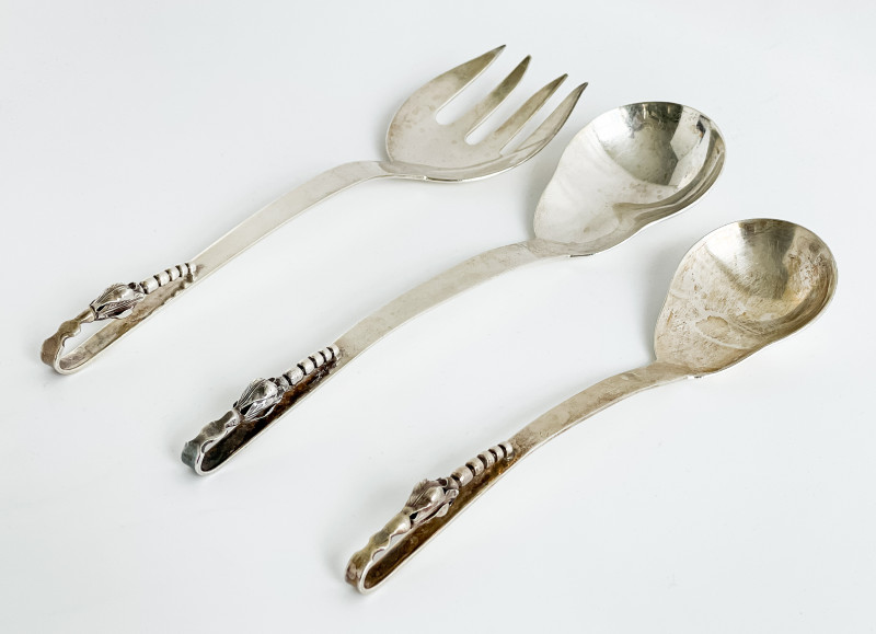 Mexican Sterling Silver Serving Utensils, Set of 3