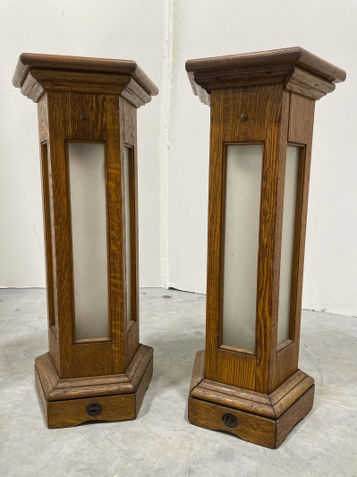 Pair of Illuminated Wood Pedestals