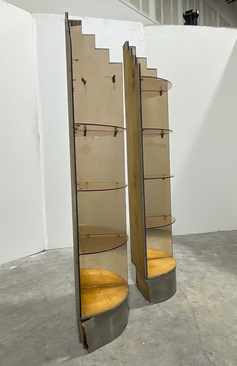 Pair of Mirrored Glass Corner Shelves, in the style of Paul T. Frankl