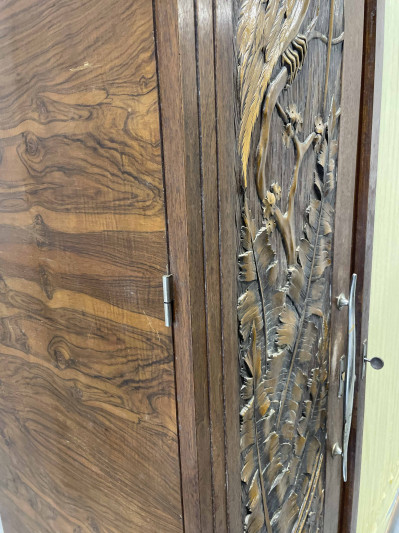 Art Deco Carved Wood Wardrobe with Mirror