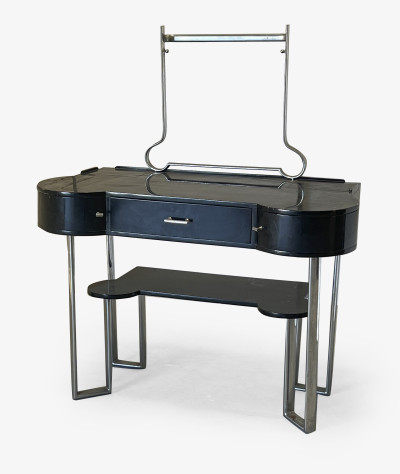 Image for Lot Bauhaus Style Black Lacquered and Metal Dressing Table