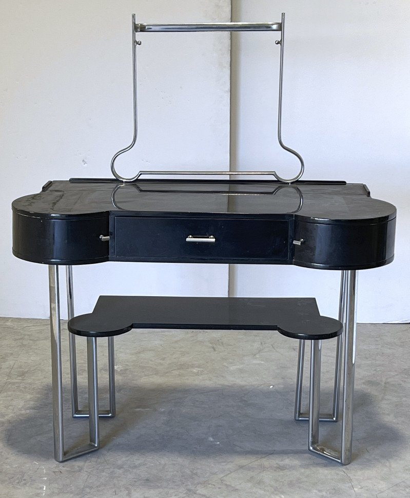 Bauhaus Style Black Lacquered and Metal Dressing Table