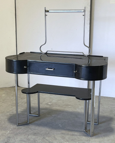 Bauhaus Style Black Lacquered and Metal Dressing Table