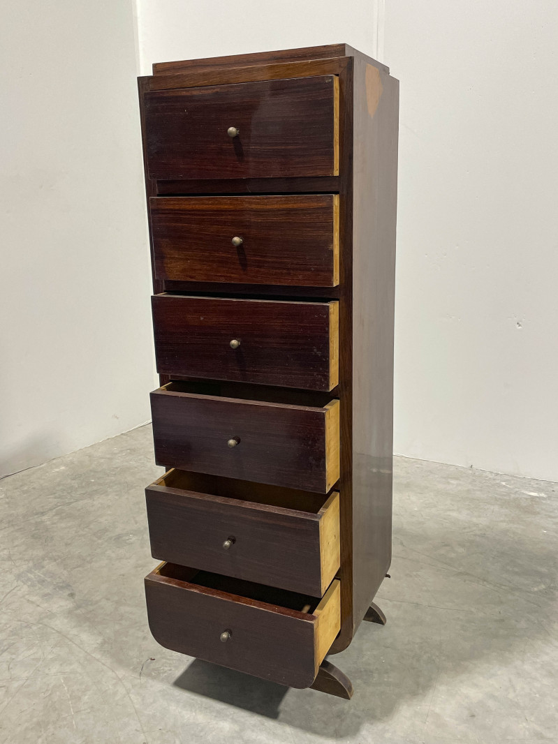 Mixed Wood Veneer Tall Chest of Drawers