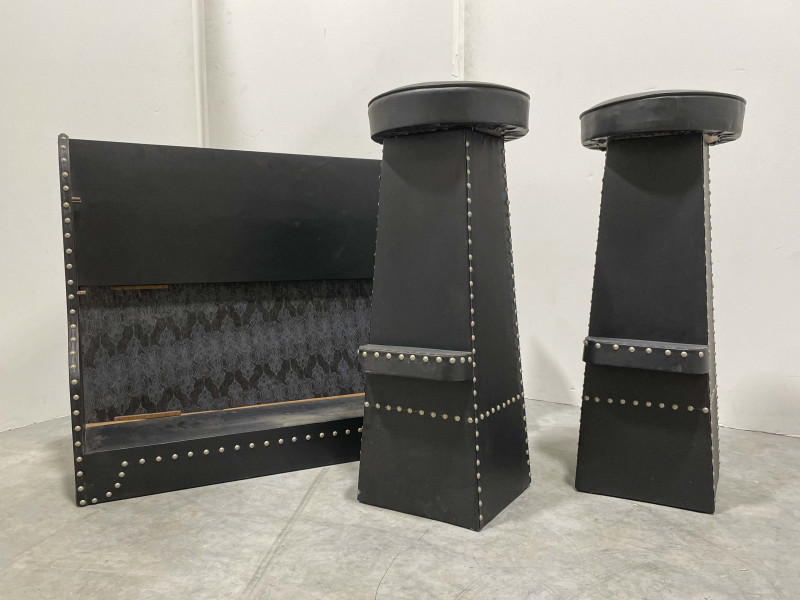 Studded Leather Stools and Hanging Bar