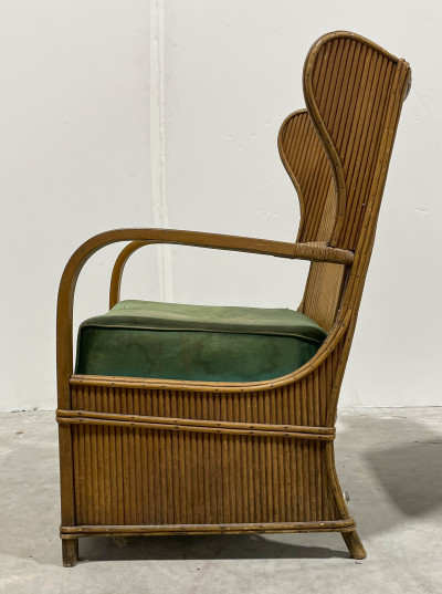 Rattan Armchair and Occasional Table