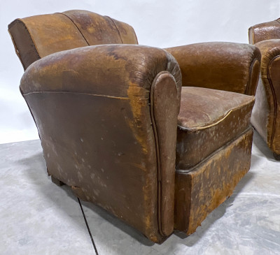 Pair of French Art Deco Leather Armchairs