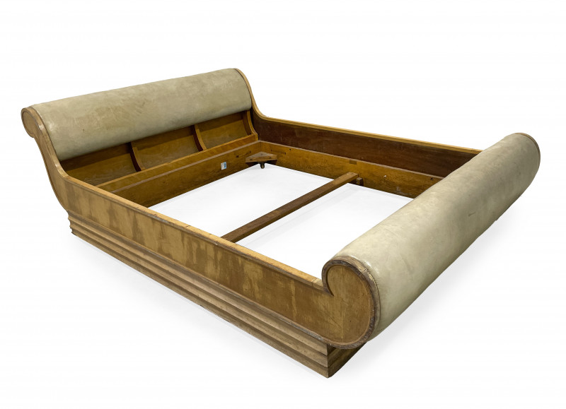 Leather Upholstered Wood Sleigh Bed