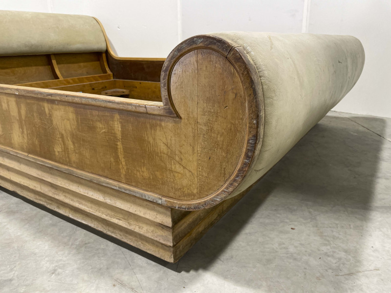 Leather Upholstered Wood Sleigh Bed
