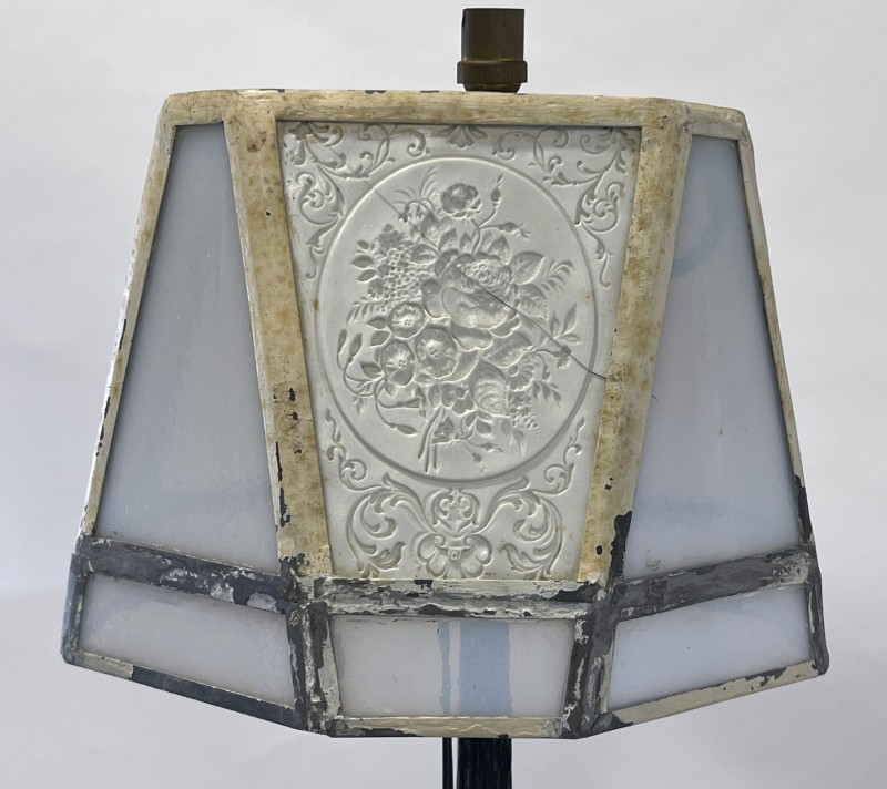 Art Deco Iron Floor Lamp with Slag Glass Shade (shade damaged)