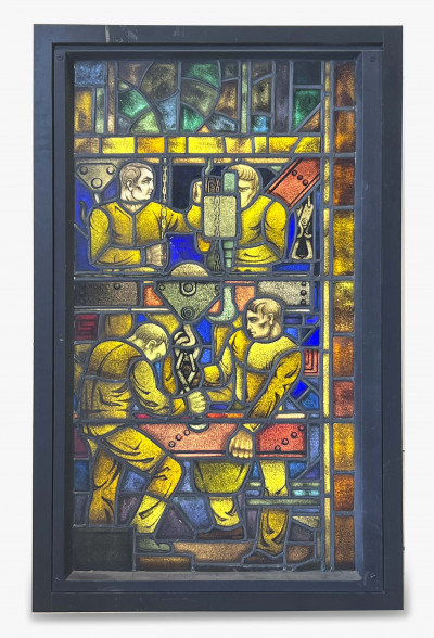 Image for Lot Illuminated Stained Glass Panel